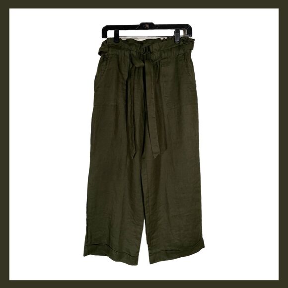 For Cynthia Green Linen Paperbag Waist Pants Size Petite M High Rise Relaxed - Picture 1 of 14